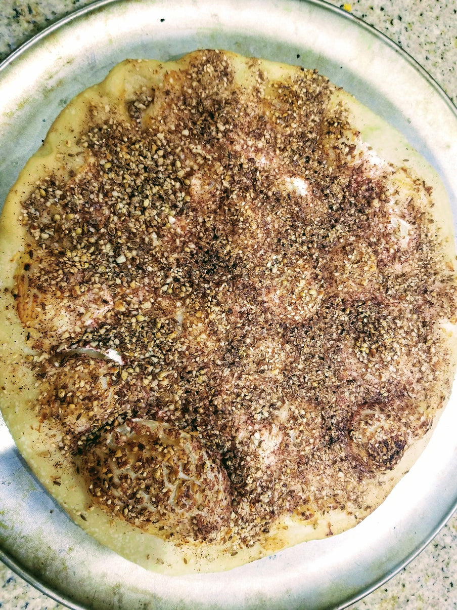 Dukka spice blend on pita bread