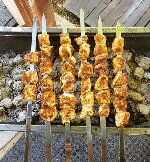 grilled chicken kabob with ras el hanout seasoning